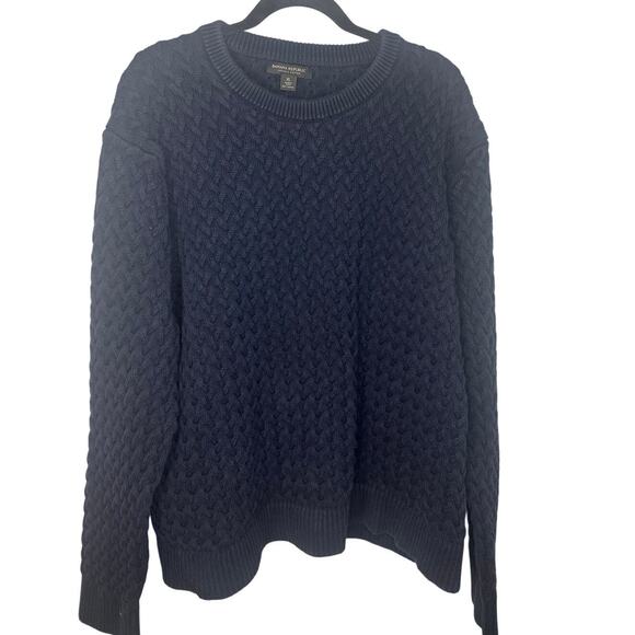 Banana Republic Organic Cotton Cable Knit Crewneck Sweater Men's Large Navy VTG - Picture 1 of 7